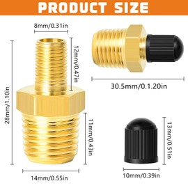 XSHAO® Pack of 4 Brass Air Compressor Tank Filling Valve, 1/4 NPT Copper Schrader Valve Air Valve Brass Tyre Air Compressor Test Valve for Car Truck Car