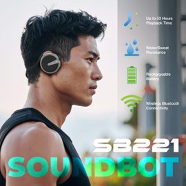 Soundbot SB221 HD Wireless Bluetooth 4.0 Sports-Active Headphones for 20Hrs Music Streaming & 25Hrs HandsFree Calling with Sweat Resistant Ergonomic Secure-Fit Design & Voice Command Support, Black