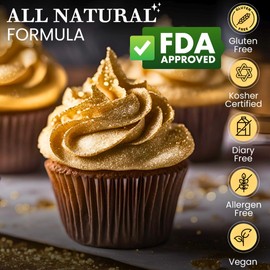 Dazzle Dust Edible Glitter Powder Sprinkles for Cake Decorating, Drinks, Cookie, Icing, Dessert Decorations, Sparkly Luster, Food-Grade, Vegan, Gluten Free, Kosher, Bulk 15g, Gold