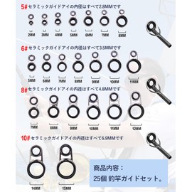 DFsucces Fishing Rod Guide Eye Ring Eye Ring 0.08 - 0.6 inch (2.0 - 15 mm) Fishing Rod Repair Kit Stainless Steel Fishing Rod Fishing Rod Guide Ceramic Ring Replacement Repair Kit for Fishing, Set of