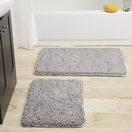 Bedford Home 2 Piece Memory Foam Shag Bath Mat -Grey