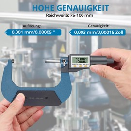 AUTOUTLET Micrometer Digital Outside Micrometer 75-100 mm / 0.001 mm, High Precision LCD Digital Micrometer Caliper Length Measuring Tool Micrometer 0.001 mm (0.00005 Inches)