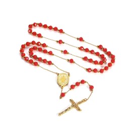 FaithHeart Catholic Rosary Necklace for Men Virgin Mary Gold Bead Necklace with Christian Crucifix Pendant Charms Baptist Accessory