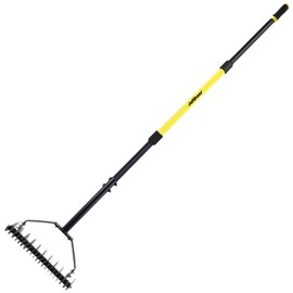 JARDINEER 21-Tine Thatch Rake & Manual Dethatcher - Dual-Sided 15" Heat-Treated Carbon Steel Lawn Dethatching Tool with 61.4" Alloy Handle | Multi-Surface Thatching Rakes for Grass, Soil & Turf