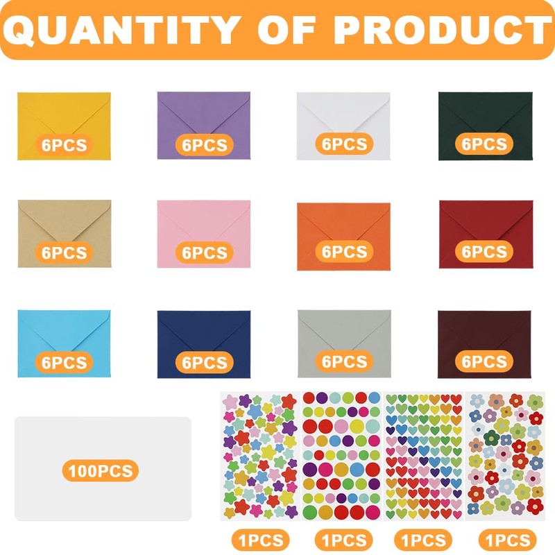 Lvjkes Mini Envelopes, Pack of 72 Pure Colour Mini Envelopes,