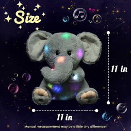 Hopearl - Juguete de peluche musical LED con diseño de elefante, con volumen ajustable, animado, para fiestas de cumpleaños para niños pequeños, gris, 11 pulgadas
