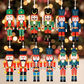 Prmape 12 Pieces Christmas Nutcracker Ornaments 13.5cm, 6 Styles Xmas Nutcracker Soldier Figurine Hanging Decor for Holiday Home Decoration