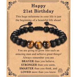 TEVOP 21st Birthday Gifts for Men, Tiger Eye Stone Bracelet 21st Birthday Gifts for Him Son Brother Grandson Friend, Perfect 21st Birthday Gift Ideas
