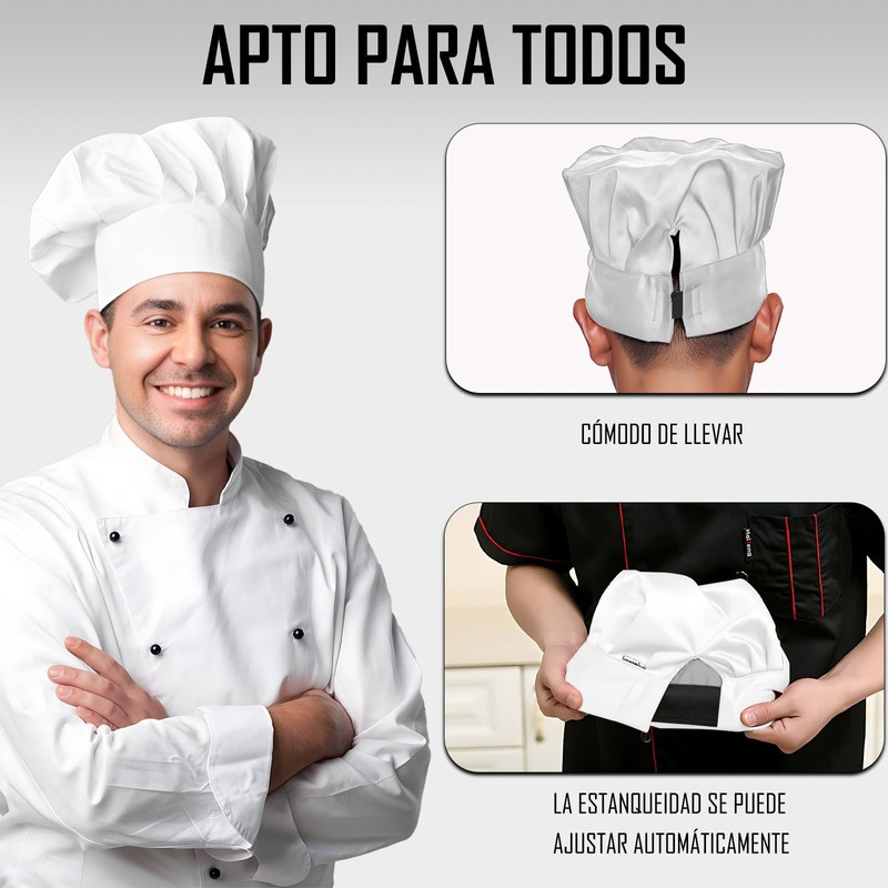 GFHGJH Gorros de Cocina Unisex,3 Piezas Gorro de elásticos Chef