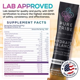 Pure Tribe Electrolytes Powder Packets - Sugar Free Hydration Powder Drink Mix Loaded with 6 B Vitamins & Minerals - Energy Drink for Muscle and Mood Support - Passion Fruit Flavor - 30 Servings