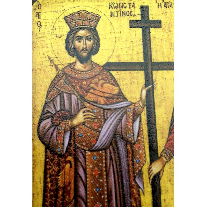 Wooden Greek Christian Orthodox Wood Icon of Saint Constantine and