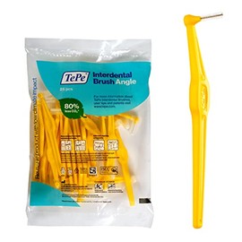 TEPE - cepillo para polvo interdental, ángulo dental, cepillo para polvo dental para limpieza de dientes, paquete de 25, 0,7 mm, espacios medianos, amarillo, tamaño 4