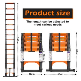 12.5FT Telescoping Extension Ladder for RV Attic Home, Multi-Purpose Collapsible Ladder with Non-Slip Feet, Lightweight Retractable Telescopic Ladder with 2 Triangle Stabilizers & Safety J-Hook