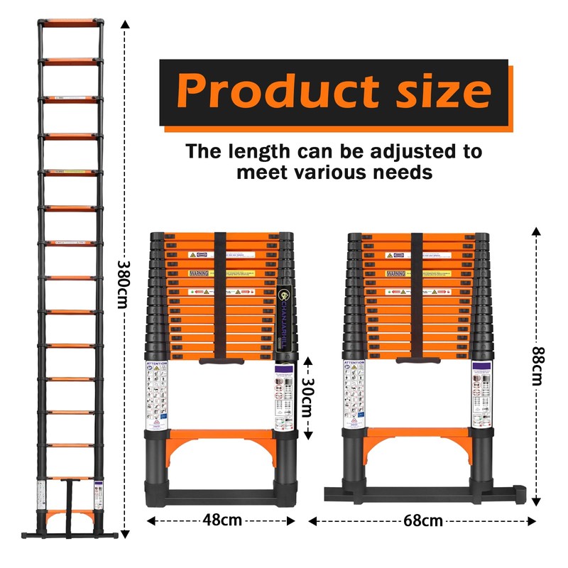 12.5FT Telescoping Extension Ladder for RV Attic Home, Multi-Purpose Collapsible