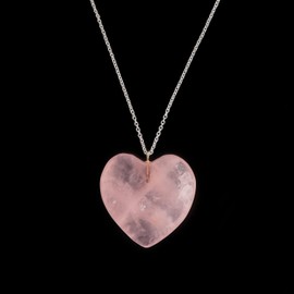 TGH Natural Heart Crystals Pendant Necklace, Heart Pendant Necklace for Women, 20 inches (18 + 2 Inch extender) Adjustable Silver Plated Chain, Valentine Day Gift (Rose Quartz)