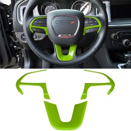 Steering Wheel Cover Trim Interior Accessories Decoration Kit for 2015-2024 Dodge Challenger Charger, for 2014-2024 Dodge Durango & Jeep Grand Cherokee SRT8 (Green 3PCS)
