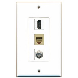 RiteAV - 1 Port HDMI 1 Port Coax Cable TV- F-Type and 1 Port Phone RJ11 RJ12 Beige Decorative Wall Plate - White