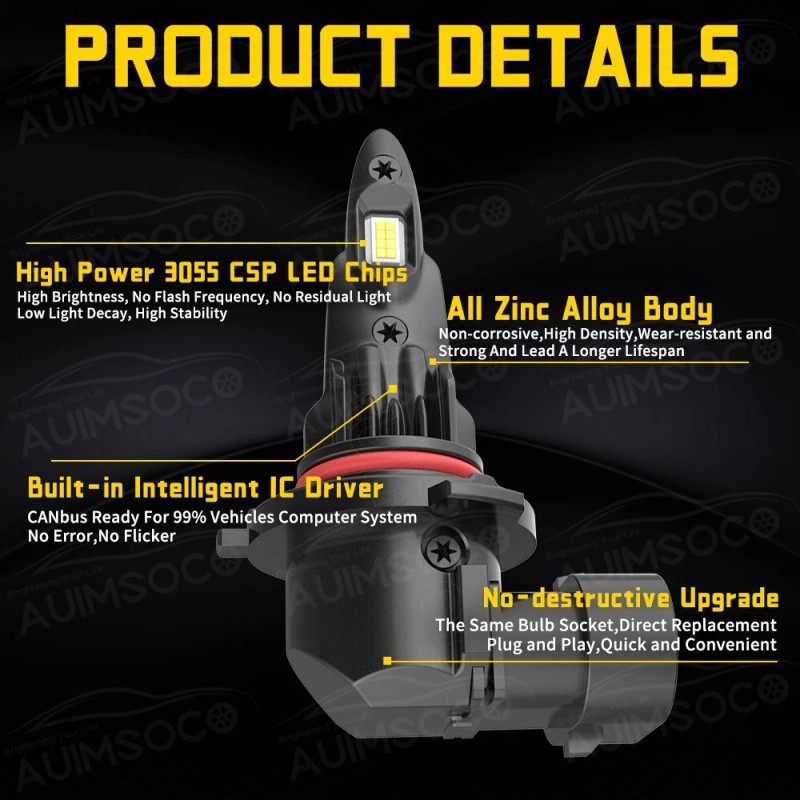 AUIMSOCO 9005 9005 LED Headlight KIT Combo Bulbs 10000K High&Low
