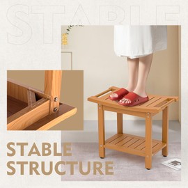 WISHCII Shower Bench for Inside Shower, Poly Lumber Waterproof Shower Stool with Handles, Storage Shelf, Non-slip Feet, Shower Seat Chair for Bathroom, Larger Size for Luxury Shower(Black)