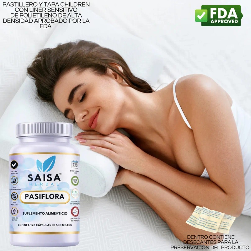 Pasiflora 100 Pura 120 Cápsulas Suplemento Alimenticio Saisa Herbal