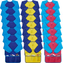 Yahenda 18 Pieces Kids Art Smocks Waterproof Painting Art Smocks for Kids with Long Sleeve 3 Pockets Toddler Apron for 2-8 Years