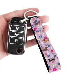 Babrukda Hippie Flower Dachshund Print Cell Phone Charms Wristlet Keychain with Metal Clasp Soft Hand Wrist Lanyard Keychain for Party Travel Daily for Car, Cell Mobile Phone, Backpack, Wallet