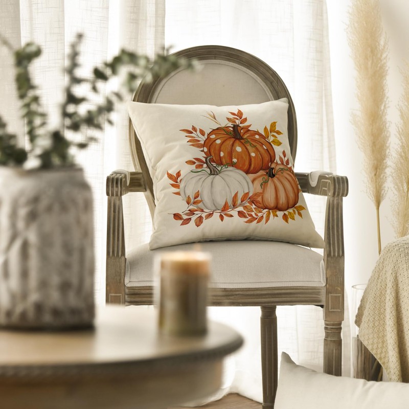 Artoid Mode Orange Pumpkins Maple Leaves Autumn Cushion Cover Set