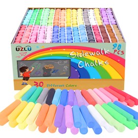 UZLU 90 Pcs Sidewalk Chalk-30 Colors, Drawing Chalk for Kids, Jumbo Washable Chalk Giant Box Non-Toxic Dustless,Painting on Sidewalk,Outdoor Art, Blackboard, Playground