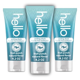 Hello Smiling Shark Fluoride Free Kids Toothpaste, Natural Fruit Punch, 4.2 Oz Tube (Pack of 3)