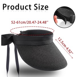 Eigso Women's Sun Protection Visor Hat Straw Ponytail Travel Beach Cap for Women, A1: black, Unit size
