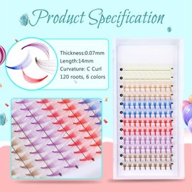 Color Cluster Lashes, UHOMENY Individual Lashes Extension Natural Mixed Color Pink Makeup Cluster EyeLashes Single Soft Fans Lashes DIY Eyelash Extension at Home with color (6 colors 10D 0.07C 14mm) (Color Cluster Lashes)