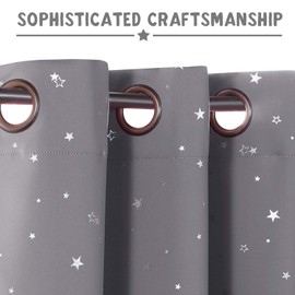 PrinceDeco Blackout Kids Curtains for Bedroom Thermal Insulated Silver Twinkle Star Curtains for Boys Antique Grommet Top Window Treatment 2 Panels Drapes for Nursery (52" W x 54" L, Grey/Silver)