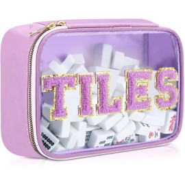 New Arrival Travel Portable Waterproof for Toiletry Bag Embroidered Logo Large Size Capacity Zipper Mahjong Storage Tile BagColor: 1-purple-TILES