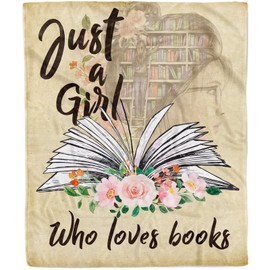 Just A Girl Who Loves Books Blanket Throw, Book Lover Gifts for GirlsWomen Book Lovers, Soft Flannel Fleece Book Blanket for Sofa Couch, the Best Gifts for Bookworm Reading Lover Bookish, 130 x 150 cm