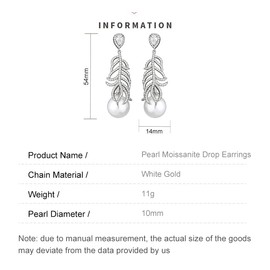 14K Gold Moissanite Pearl Drop Earrings for Women,Freshwater Cultured Pearl Branch Style Long Dangle Earrings,Fashion Jewelry Gift for Mom,Girlfriend,Wife (White Gold, 14K Gold)