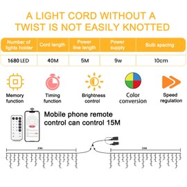 Peyayi 131ft Christmas Lights Outdoor, Multicolor 1680 LEDs Waterproof String Light with App and Remote Control for Holiday Outside House Roof Indoor Decor