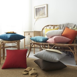 Outdoor Waterproof Cushion Cover, Pack of 4 Throw Pillow Covers Waterproof Garden Cushion Case Linen Square Pillow Cases for Patio Tent Balcony Couch Sofa, 18"x18"(45x45cm)