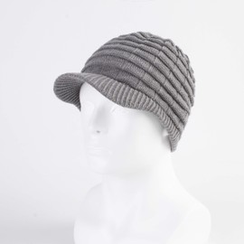 LANGZHEN Unisex Winter Hats with Visor Warm Ski Hat Stylish Knitted Hat for Men and Women(Black-Melange+ Light Grey)