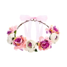 Flower Wreath for Hair 17 cm - Flexibly Adjustable - Boho Hair Wreath with Flowers - Flower Hair Wreath as Headpiece for Wedding JGA Festival - Hair Accessories & Hair Accessories - Pink
