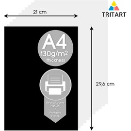 Tritart - Coloured Paper Black A4 130 g/m² I 110 Sheets Solid Craft Paper High Quality I Sturdy Creative Drawing Paper for Crafts and Painting I Solid Drawing Card I DIY Coloured Drawing Paper Black