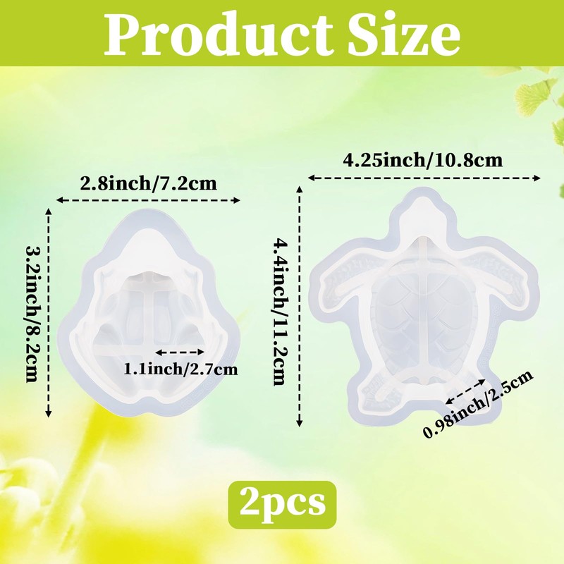 2 Pack Turtle & Frog Resin Molds, 3D Silicone Animal