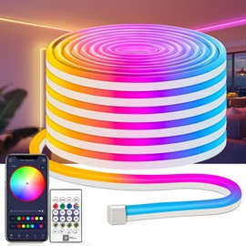 CLYCTIP Neon LED Strip, 2 m Flexible LED Strip with Timer Remote Control, Music Sync, App Controlled, LED Hose for Bedroom, Room and Outdoor Decoration