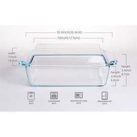 Rectangular Tempered Glass Casserole Dish, Tempered Glass Baking Dish with Glass Cover. Oven, Freezer and Dishwasher Safe.- 1.5 Liter