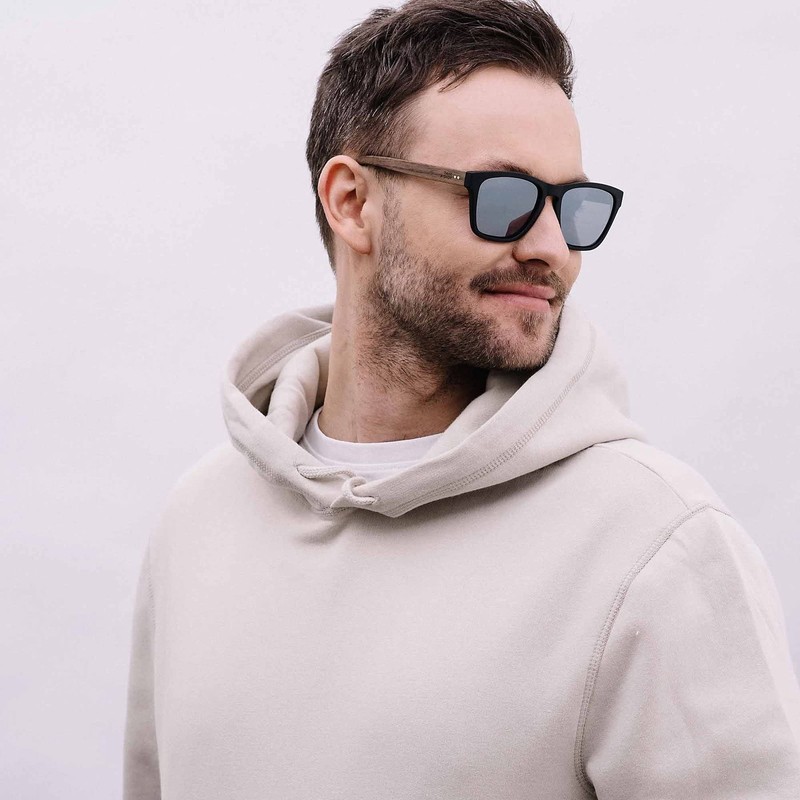 TAKE A SHOT Wooden Sunglasses Men's Polarised Mirrored Small Black