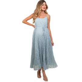 PinkBlush Light Blue Floral Pleated Maternity Maxi Dress