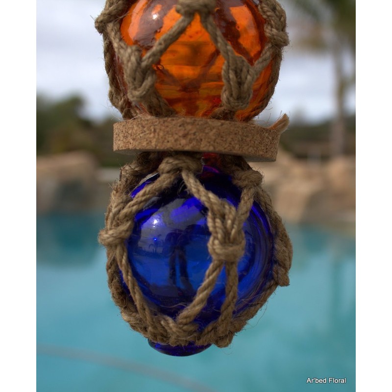 St/5 Japanese Glass Fishing Buoys 5 Assorted Colors Roped Together