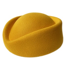 YING LAN Wool Cap Stewardess Pillbox Hat Teardrop Fascinator Base Sweet Design Yellow