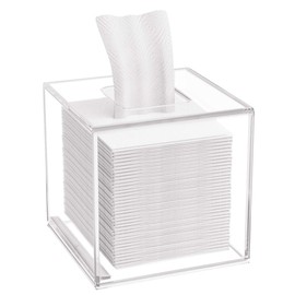 HIIMIEI Square Cosmetic Tissue Box, 14 × 14 × 14 cm Acrylic Tissue Dispenser, Tissue Box with Magnetic Cover for Dining Room, Bathroom, Bedroom, Car, Office - Acrylic Transparent