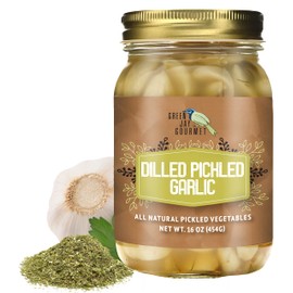 Green Jay Gourmet Pickled Garlic Cloves in a Jar - Dilled Pickled Garlic - Fresh Garlic Bulbs for Cooking - Natural Ingredients - Freshly Made - Subtly Infused, Pre-Prepared Garlic - 16 Ounce Jar