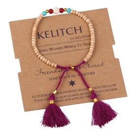 KELITCH New Wood Bead Friendship Bracelet Handmade Beach Tassel Bracelet